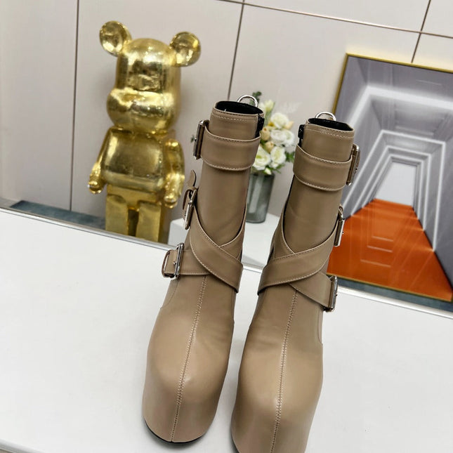 SL ANKLE BUCKLE BOOT PLATFORM TAN CALFSKIN