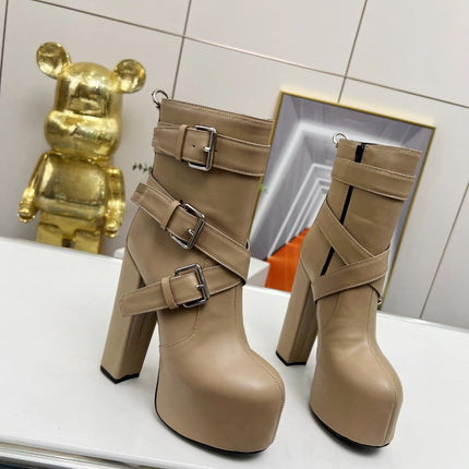 SL ANKLE BUCKLE BOOT PLATFORM TAN CALFSKIN