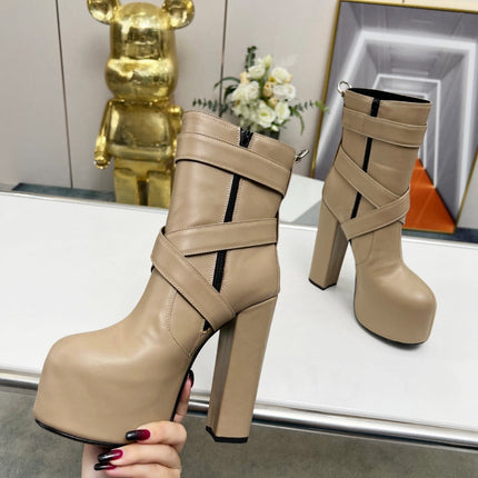 SL ANKLE BUCKLE BOOT PLATFORM TAN CALFSKIN