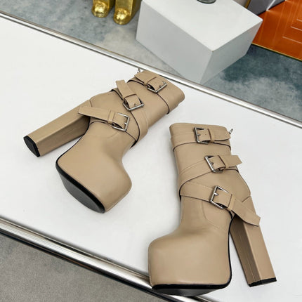 SL ANKLE BUCKLE BOOT PLATFORM TAN CALFSKIN