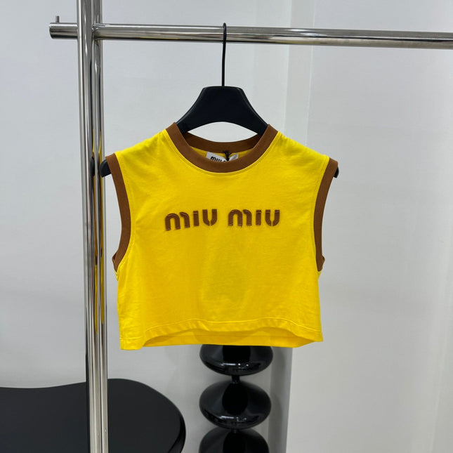 Miu Yellow Brown Cropped Tank Top