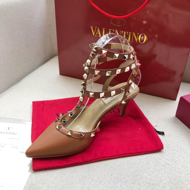 ROCKSTUD BRONZE BROWN METALLIC CALFSKIN ANKLE STRAP HIGH SANDAL