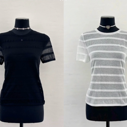 CC See-through Striped Short Sleeves T- shirt Cotton