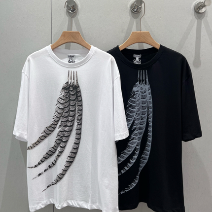 Loewe 25 Feather Printed Round Neck Short Sleeve T-shirt Cotton