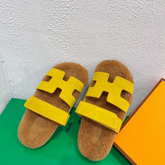 Chypre Sandal Gold shearling insole Yellow Velvet leather lining