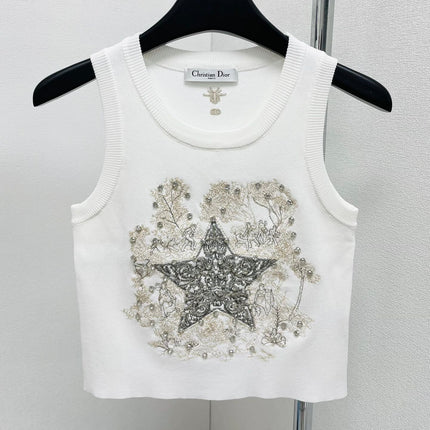 CD Star Embroidered Cropped Tank Top