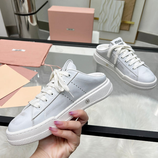 SNEAKER MULES IN WHITE BLEACHED CALFSKIN