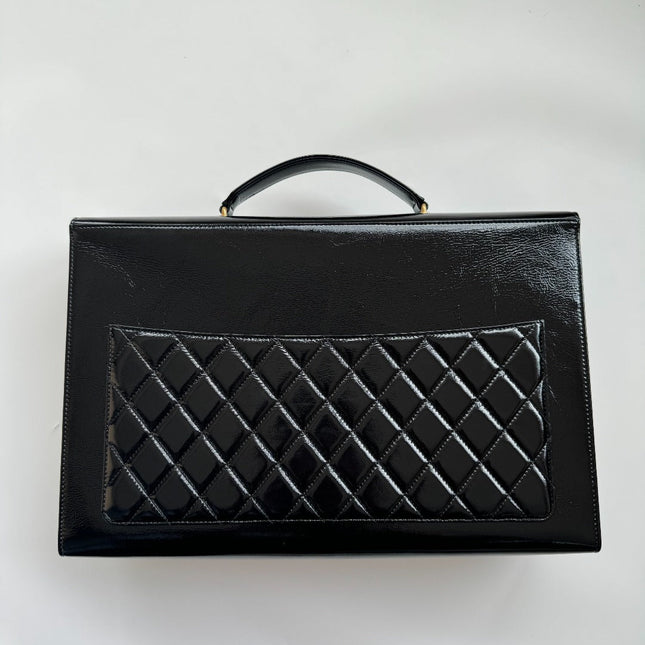 CHANEL 25S TOP HANDLE BAG 36 CM IN BLACK LAMBSKIN WITH GOLD HARDWARE