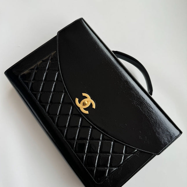 CHANEL 25S TOP HANDLE BAG 36 CM IN BLACK LAMBSKIN WITH GOLD HARDWARE