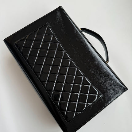 CHANEL 25S TOP HANDLE BAG 36 CM IN BLACK LAMBSKIN WITH GOLD HARDWARE