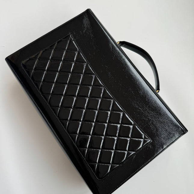 CHANEL 25S TOP HANDLE BAG 36 CM IN BLACK LAMBSKIN WITH GOLD HARDWARE