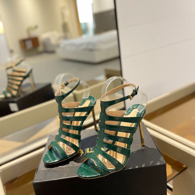 HIGH SANDAL 10 CM IN GREEN FOREST CALFSKIN