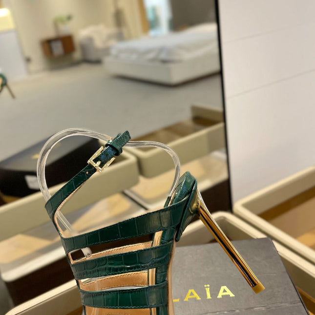 HIGH SANDAL 10 CM IN GREEN FOREST CALFSKIN