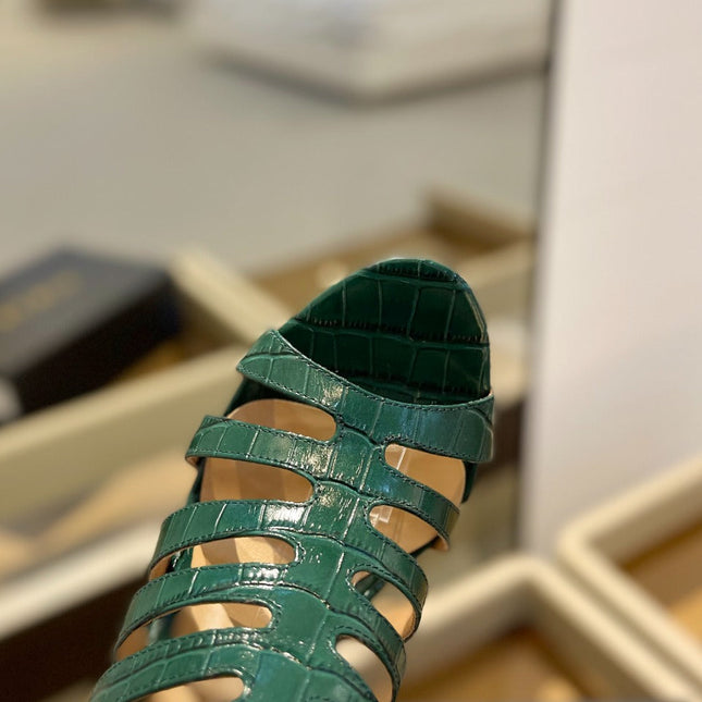 HIGH SANDAL 10 CM IN GREEN FOREST CALFSKIN