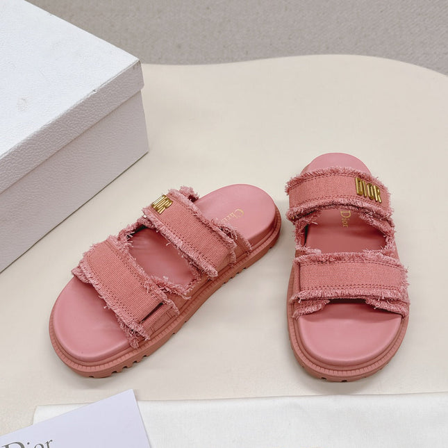 DIOR CLASSIC DOUBLE-STRAP SLIDES 25S IN PEACHY PINK DENIM AND CALFSKIN